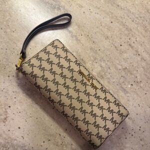 Michael Kors Tan and Black Monogram Wristlet